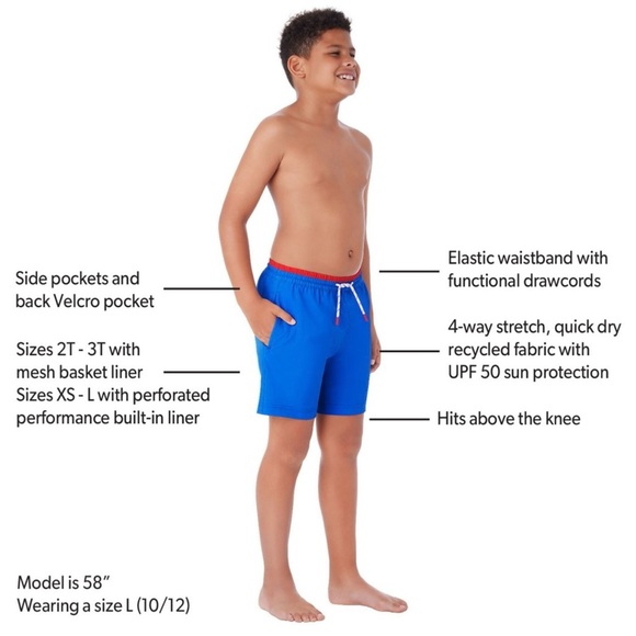 Vibrant Blue Kids Swim Trunks with Red Accent - Picture 2 of 9